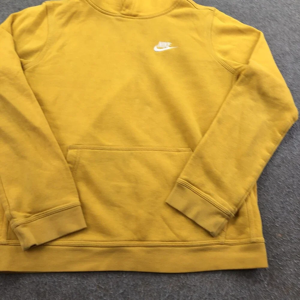 Nike Hoodie Boys XL Yellow Pullover Fleece Sweatshirt Small Swoosh Logo Youth